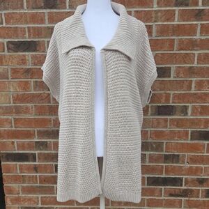 Talbots Open Front Knit Cardigan Vest Sleeveless Neutral Beige Size XL